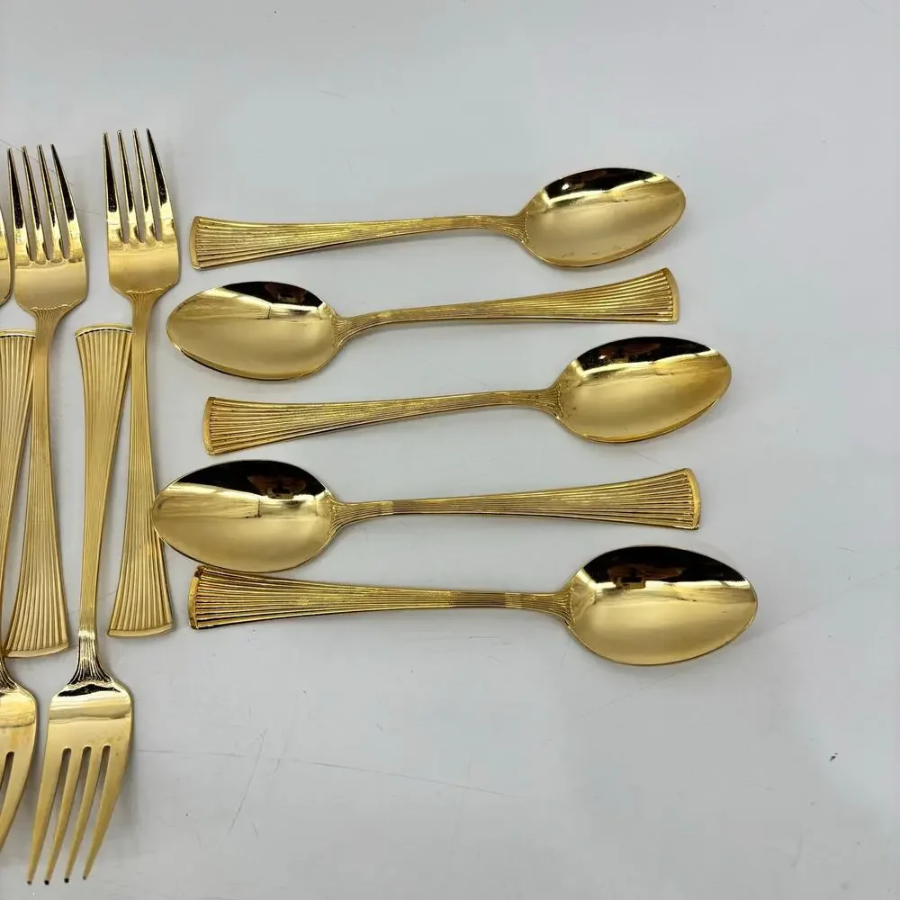 Golden Barclay Gold Tone Flatware 25 Pcs Hollywood Regency Fork Spoon